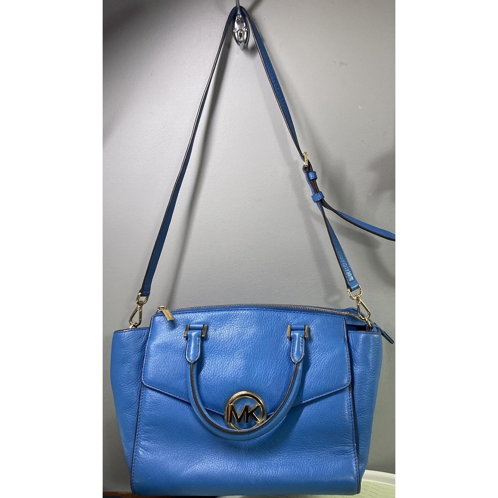 Michael Kors Authentic Leather Women's Blue Purse‎ Tote Bag 10x11x4 - Picture 12 of 16